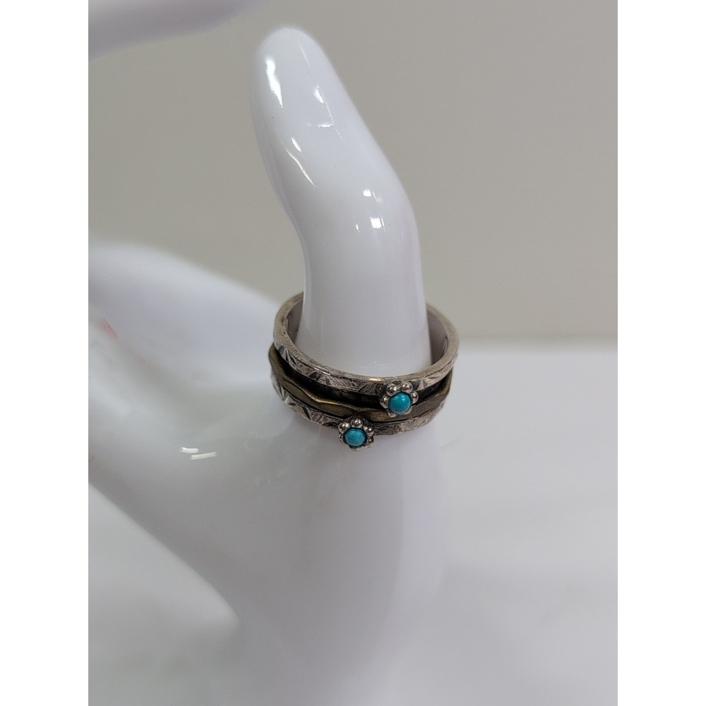 YS‎ INDIA 925 STERLING SILVER TEXTURED TURQUOISE FIDGET RING SIZE 9